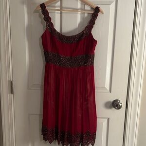 Adrianna Papell Red and Black Embellished Maxi Dress
